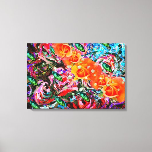 Abstracte rozen sinaasappel & turqoise psychedelis canvas afdruk (Voorkant)