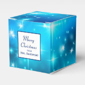 Abstracte ruimte met blauwe mousserende lampjes bedankdoosjes (Voorkant Zijde)