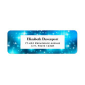 Abstracte ruimte met blauwe mousserende lampjes etiket (Voorkant)