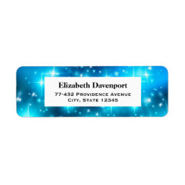 Abstracte ruimte met blauwe mousserende lampjes etiket