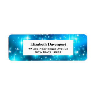 Abstracte ruimte met blauwe mousserende lampjes etiket