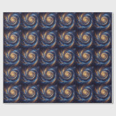 Abstracte ruimte Royal Blue en Gold Swirls Cadeaupapier (Vlak)
