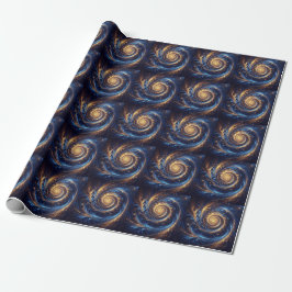Abstracte ruimte Royal Blue en Gold Swirls Cadeaupapier
