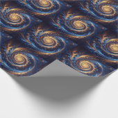 Abstracte ruimte Royal Blue en Gold Swirls Cadeaupapier (Hoek)
