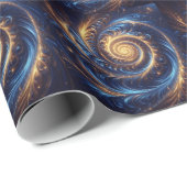 Abstracte ruimte Royal Blue en Gold Swirls Cadeaupapier (Rol Hoek)