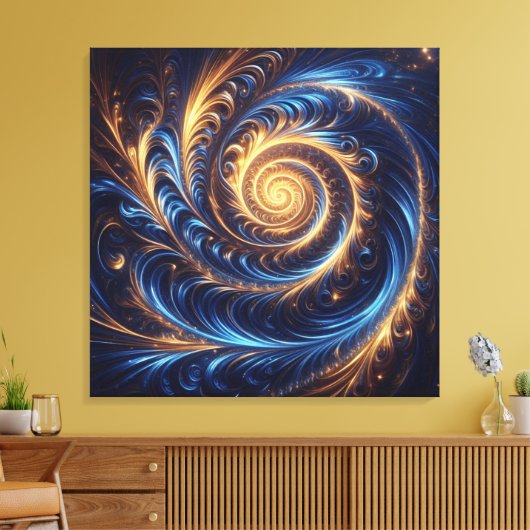 Abstracte ruimte Royal Blue en Gold Swirls Canvas Afdruk (Insitu (Woonkamer))