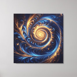 Abstracte ruimte Royal Blue en Gold Swirls Canvas Afdruk