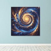 Abstracte ruimte Royal Blue en Gold Swirls Canvas Afdruk (Insitu (Houten vloer))