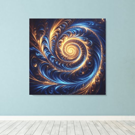 Abstracte ruimte Royal Blue en Gold Swirls Canvas Afdruk (Insitu (Houten vloer))