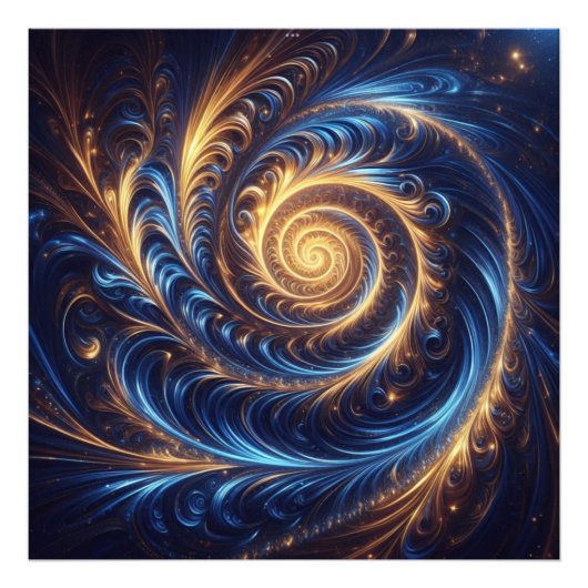 Abstracte ruimte Royal Blue en Gold Swirls Foto Afdruk (Voorkant)