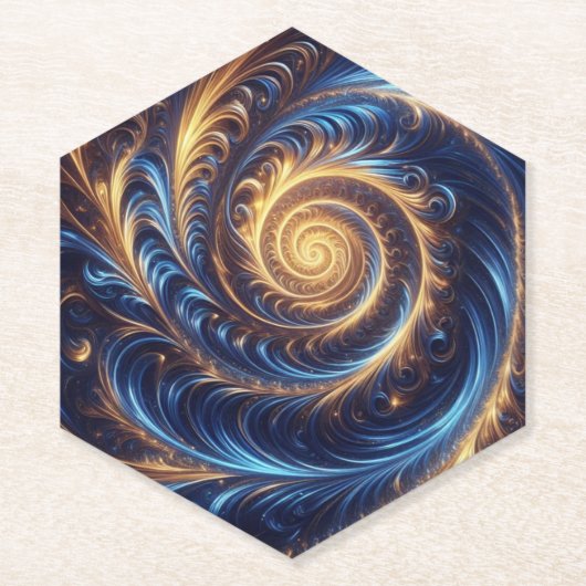 Abstracte ruimte Royal Blue en Gold Swirls Kartonnen Onderzetters (Voorkant)