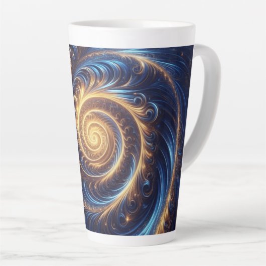 Abstracte ruimte Royal Blue en Gold Swirls Latte Mok (Rechterhoek)