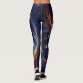 Abstracte ruimte Royal Blue en Gold Swirls Leggings (Achterkant)