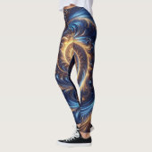 Abstracte ruimte Royal Blue en Gold Swirls Leggings (Links)