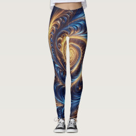 Abstracte ruimte Royal Blue en Gold Swirls Leggings