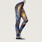 Abstracte ruimte Royal Blue en Gold Swirls Leggings (Rechts)