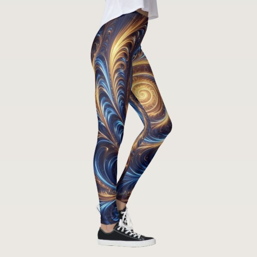 Abstracte ruimte Royal Blue en Gold Swirls Leggings (Rechts)