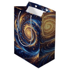 Abstracte ruimte Royal Blue en Gold Swirls Medium Cadeauzakje