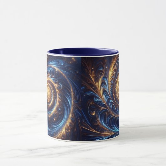 Abstracte ruimte Royal Blue en Gold Swirls Mok (Midden)