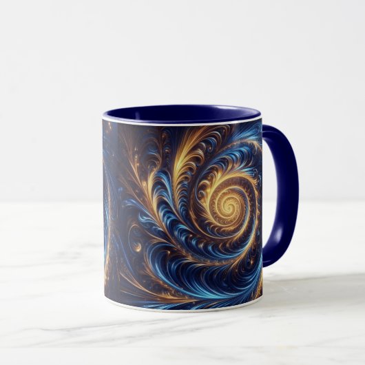 Abstracte ruimte Royal Blue en Gold Swirls Mok (Voorkant rechts)