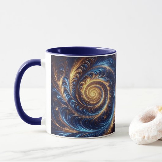 Abstracte ruimte Royal Blue en Gold Swirls Mok (Met donut)