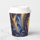 Abstracte ruimte Royal Blue en Gold Swirls Papieren Bekers (Voorkant)