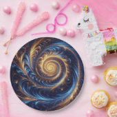 Abstracte ruimte Royal Blue en Gold Swirls Papieren Bordje (Feest)