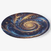 Abstracte ruimte Royal Blue en Gold Swirls Papieren Bordje (Gekanteld)