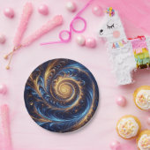 Abstracte ruimte Royal Blue en Gold Swirls Papieren Bordje (Feest)