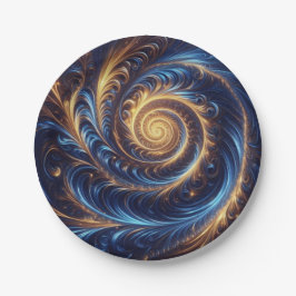 Abstracte ruimte Royal Blue en Gold Swirls Papieren Bordje