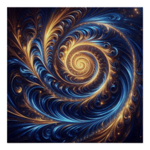 Abstracte ruimte Royal Blue en Gold Swirls Perfect Poster