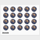 Abstracte ruimte Royal Blue en Gold Swirls Ronde Sticker (Vel)