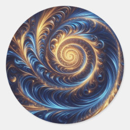 Abstracte ruimte Royal Blue en Gold Swirls Ronde Sticker