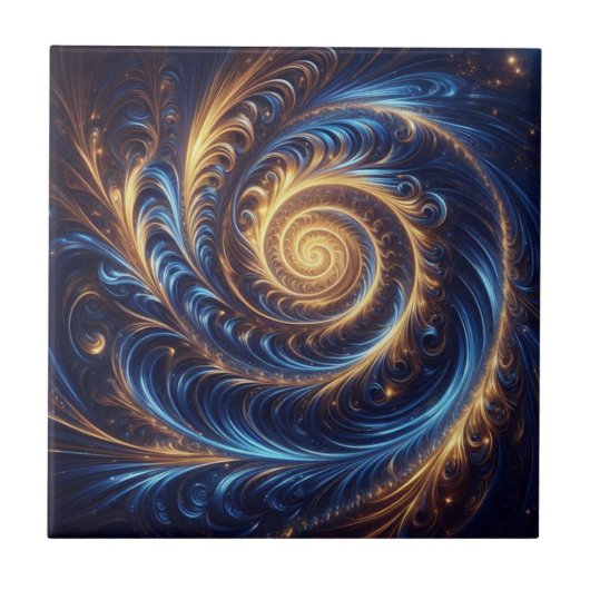 Abstracte ruimte Royal Blue en Gold Swirls Tegeltje (Voorkant)