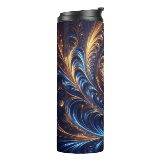 Abstracte ruimte Royal Blue en Gold Swirls Thermosbeker (Gedraaid links)