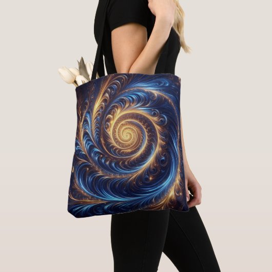 Abstracte ruimte Royal Blue en Gold Swirls Tote Bag (Dichtbij)