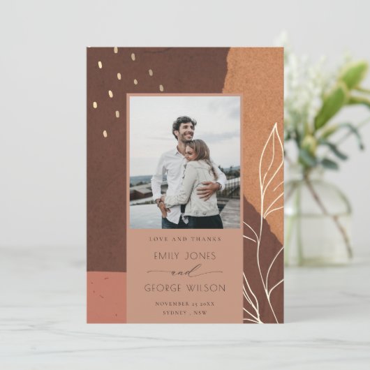 Abstracte Rust Fauna Leafy Foto bewaart datumkaart Bedankkaart (Staand voorkant)