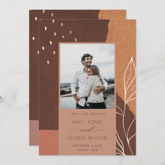 Abstracte Rust Fauna Leafy Foto bewaart datumkaart Bedankkaart (Voorkant / Achterkant)