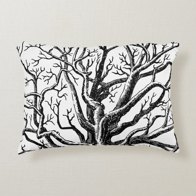 Abstracte Rustic Black & White Tree Branches Accent Kussen (Voorkant)