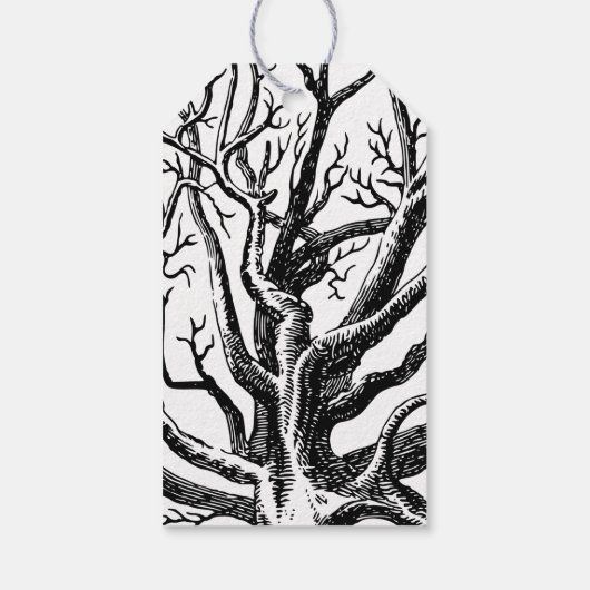 Abstracte Rustic Black & White Tree Branches Cadeaulabel (Achterkant)