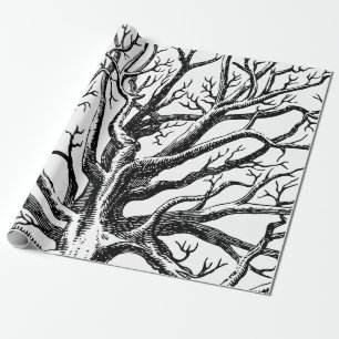 Abstracte Rustic Black & White Tree Branches Cadeaupapier