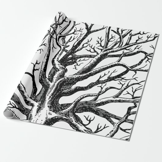 Abstracte Rustic Black & White Tree Branches Cadeaupapier (Uitgerold)