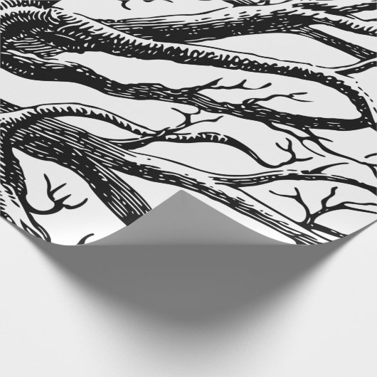 Abstracte Rustic Black & White Tree Branches Cadeaupapier (Hoek)