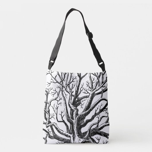 Abstracte Rustic Black & White Tree Branches Crossbody Tas (Achterkant)