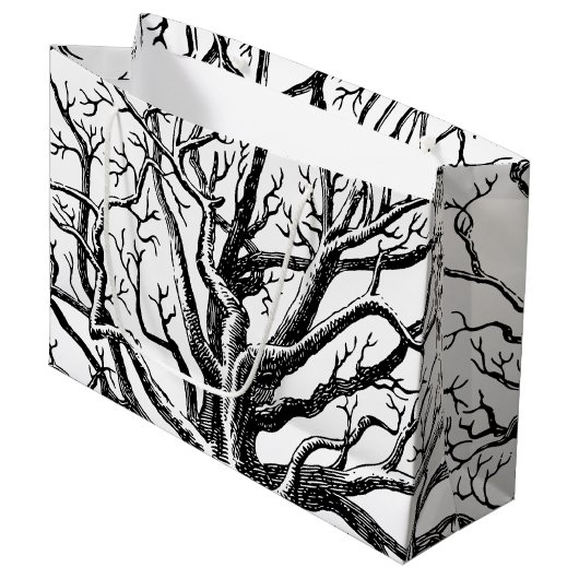 Abstracte Rustic Black & White Tree Branches Groot Cadeauzakje (Voorkant Gekanteld)