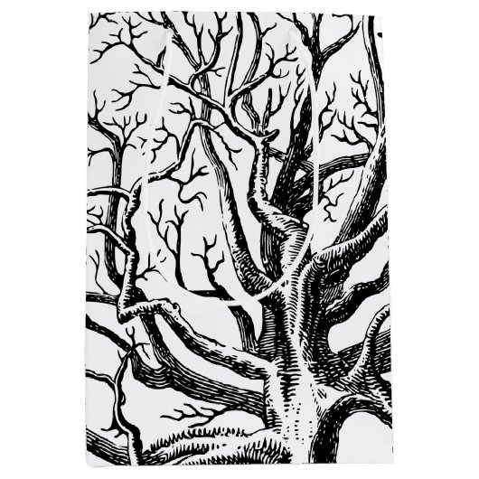 Abstracte Rustic Black & White Tree Branches Medium Cadeauzakje (Voorkant)