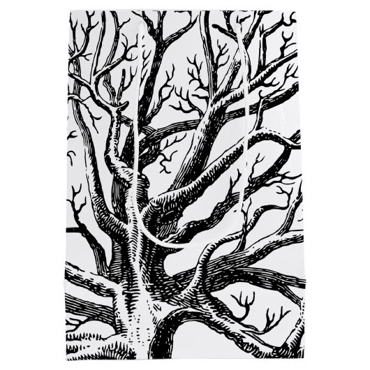 Abstracte Rustic Black & White Tree Branches Medium Cadeauzakje (Achterkant)