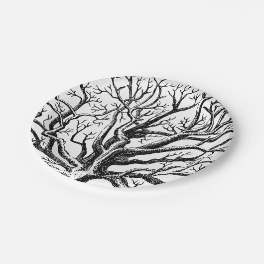 Abstracte Rustic Black & White Tree Branches Papieren Bordje (Gekanteld)