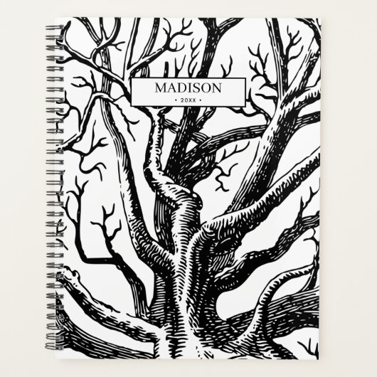 Abstracte Rustic Black & White Tree Branches Planner (Voorkant)
