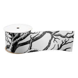 Abstracte Rustic Black & White Tree Branches Satijnen Lint
